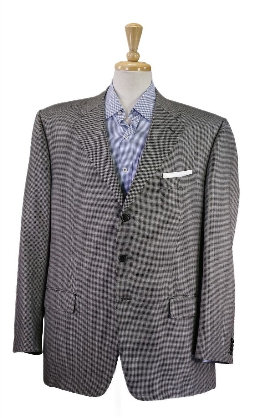 Corneliani Black Silver Woven Wool Silk Sportcoat Blazer 46R